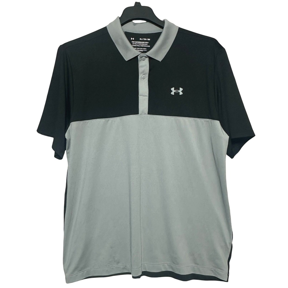 Under Armour Polo Shirt Mens XL‎ Black Grey Colorblock Performance Modern 2023
